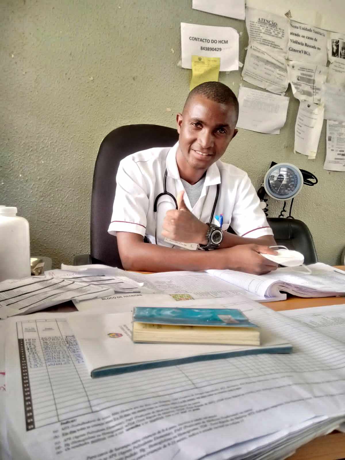 Nursing student, Jossias, during his internship in Mozambique. He now serves on our medical team.